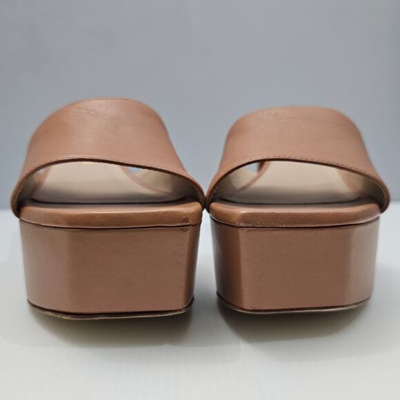 Stuart Weizman Squarehigh 95 Platform Sandal 10 Tan Leather Square Toe Heel - Picture 6 of 13
